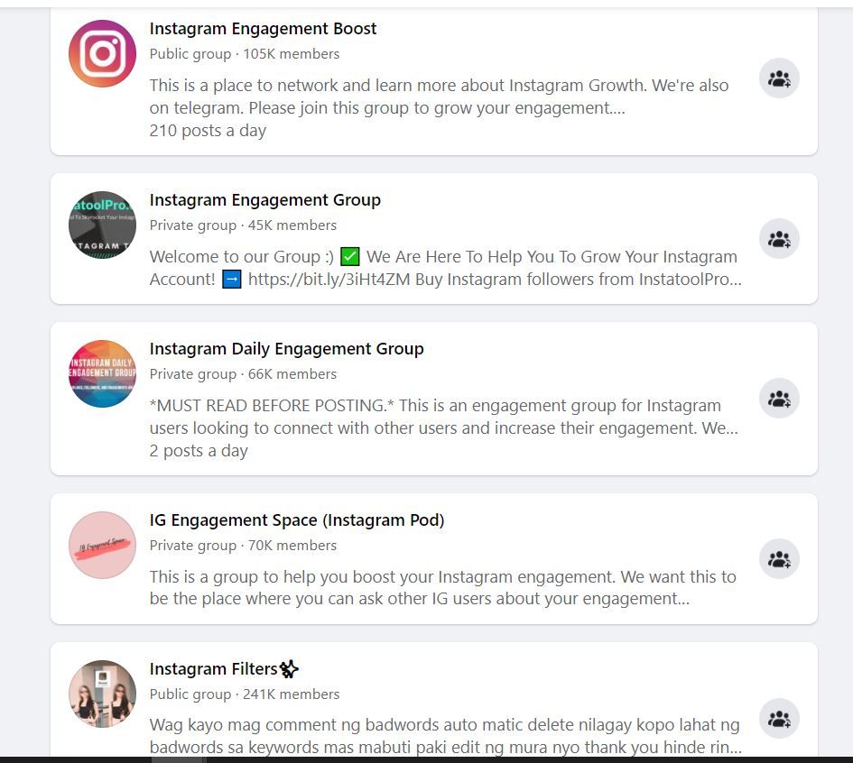 Instagram engagement groups Facebook